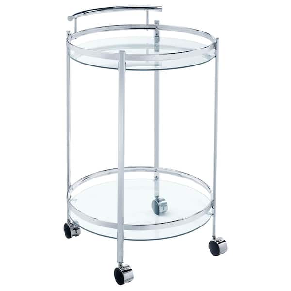 Coaster Chrissy Chrome Round Glass Bar Cart with Wheels
