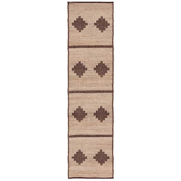 SAFAVIEH Natural Fiber Beige/Brown 2 ft. x 9 ft. Diamond Striped Runner Rug