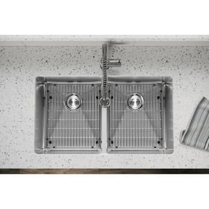 Crosstown Stainless Steel 32 in. Equal Double Bowl Undermount Kitchen Sink Kit with Faucet