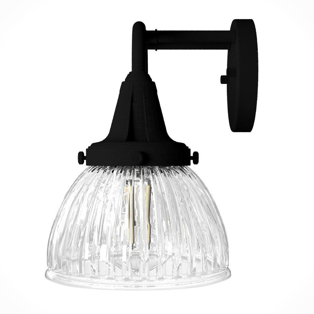 Black Iron 2-Light Fluted Glass Vanity Wall Sconce