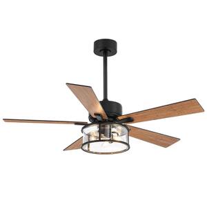 Lansdown 52 in. Indoor Black Industrial Ceiling Fan with Remote Control and Light Kit Included