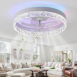 19.7 in. Smart Indoor Low Profile Ceiling Fan with RGB Light and 6-Speed Remote Control, White