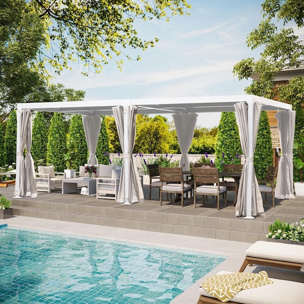 10 ft. x 20 ft. White Aluminum Outdoor Adjustable Louvered Pergola with Waterproof Roof