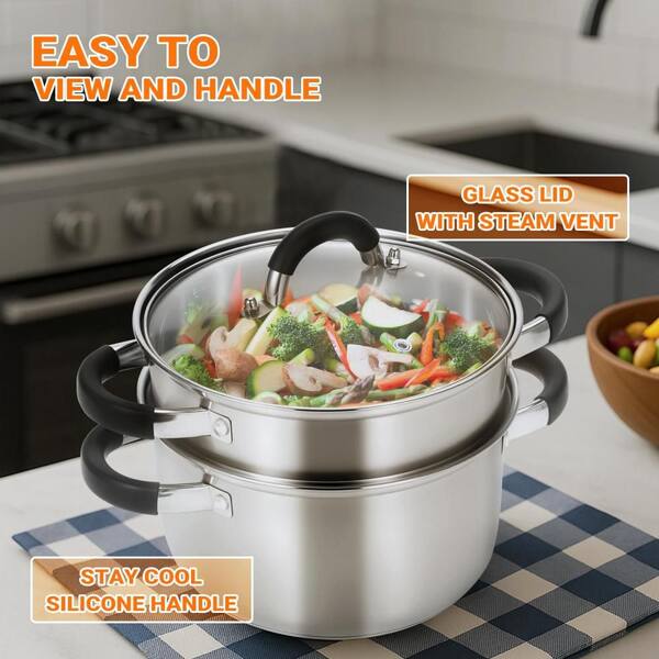 Numhew 3.2 qt. Stainless Steel Steam Pot with Steamer Basket