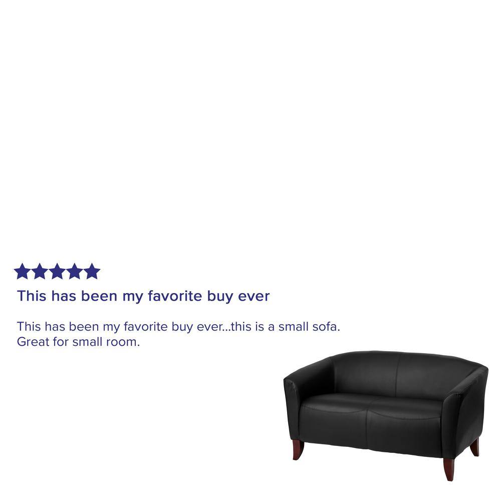 Elegant Black Faux Leather Loveseat with Cherry Wood Feet