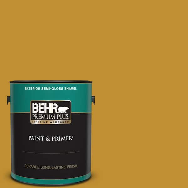 BEHR PREMIUM PLUS 1 gal. #M290-7 Turmeric Semi-Gloss Enamel Exterior Paint & Primer