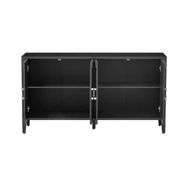 Black Wood 59.8 in. Sideboards with Textured Finish Ideal for Dining Table Area