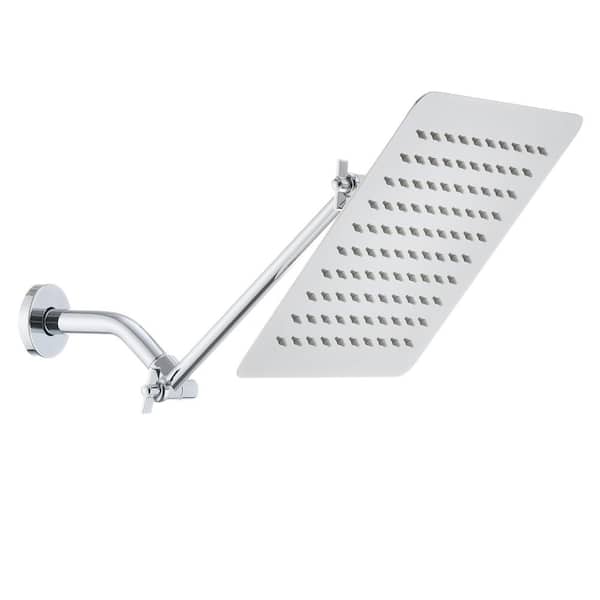 Fapully 1-Spray Pattern 2.5 GPM 10 in. Wall Mount Fixed Shower Head, Square High Pressure Shower Head with Shower Arm in Chrome