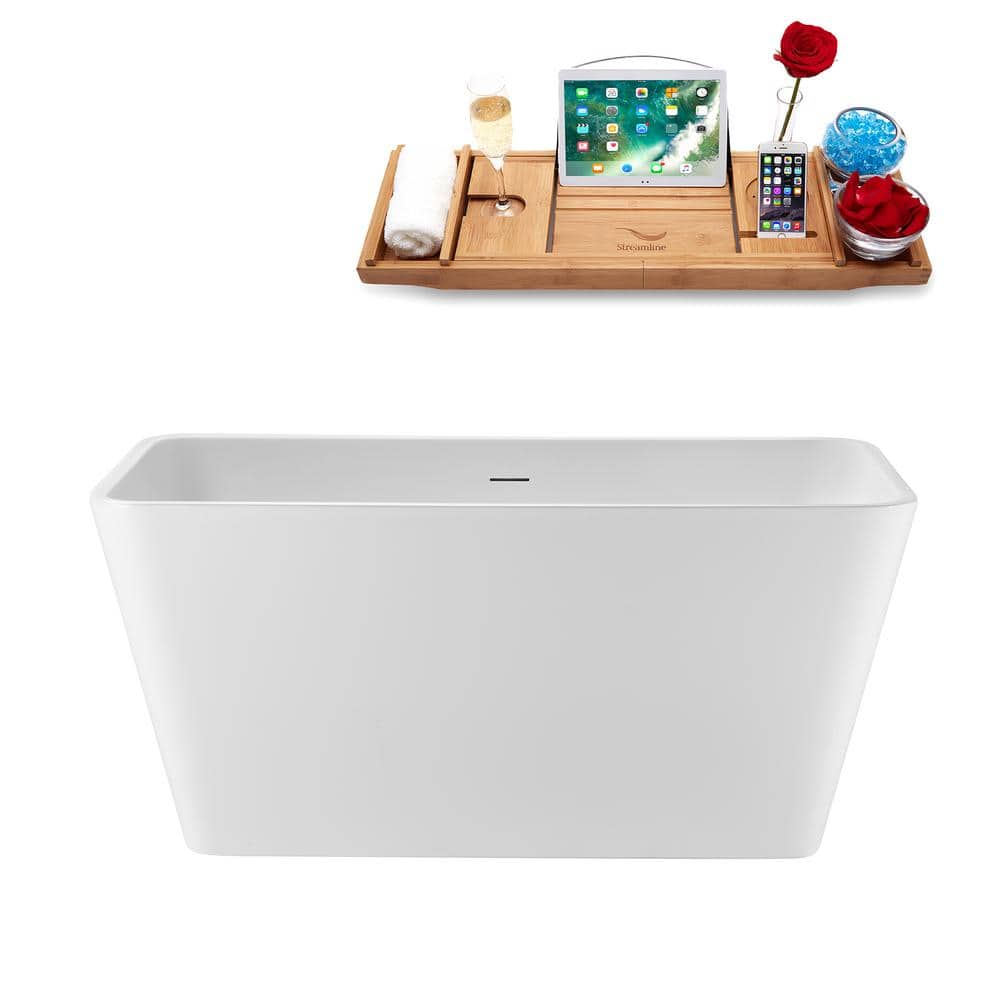 51 in. x 28 in. Acrylic Freestanding Soaking Bathtub in Glossy White with Brushed Nickel Drain, Bamboo Tray price history on PriceWatchPro