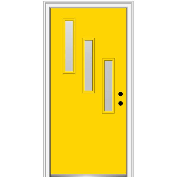 MMI Door 32 in. x 80 in. Davina Left-Hand Inswing 3-Lite Frosted Glass Painted Fiberglass Smooth Prehung Front Door