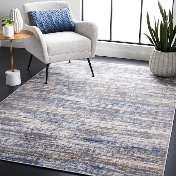 Shivan Light Grey/Blue 8 ft. x 10 ft. Abstract Geometric Distressed Area Rug
