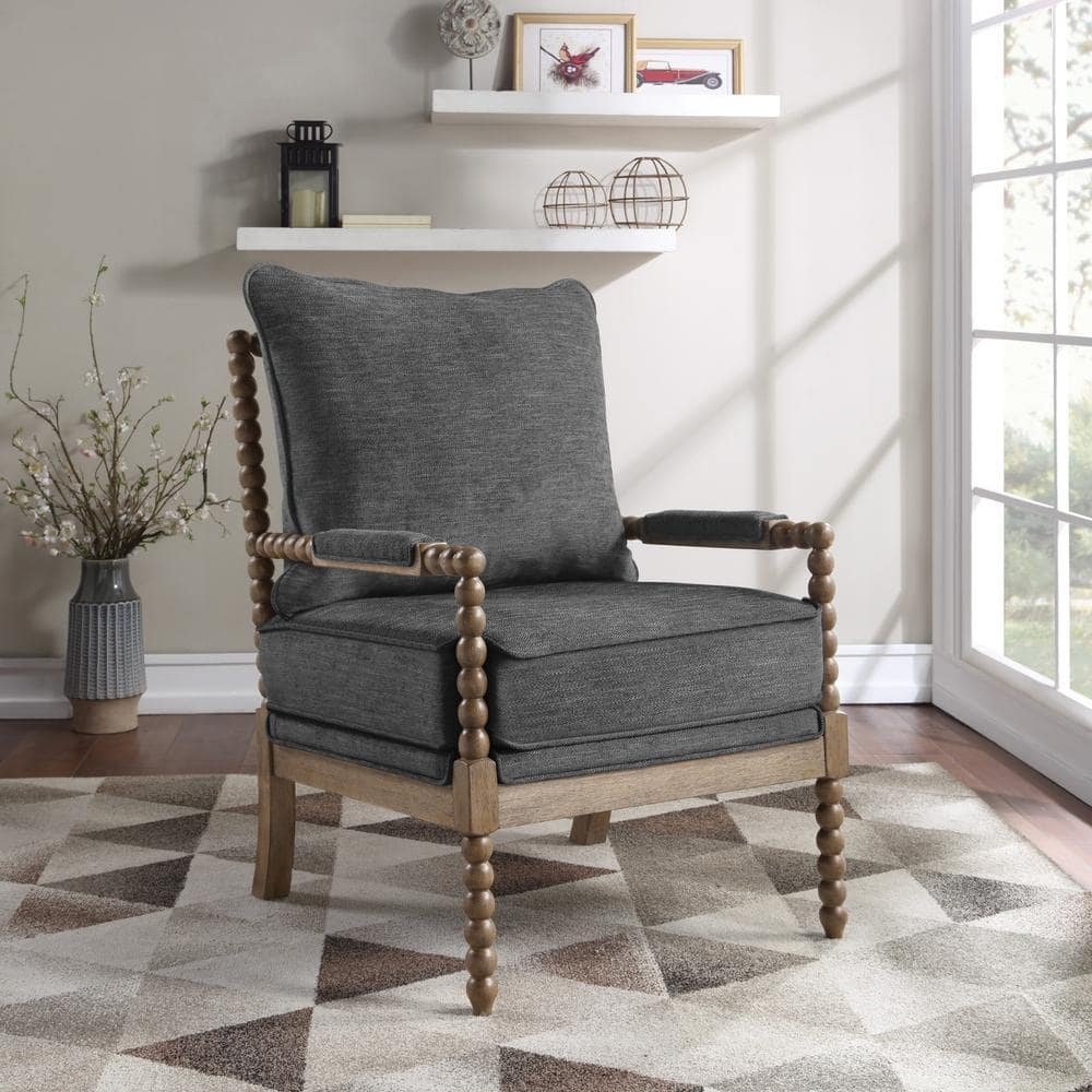 Fletcher Charcoal Fabric Spindle Accent Chair with Rustic Wood Frame