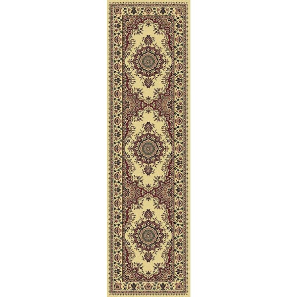 Unbranded Castello Ivory 2 ft. x 7 ft. Traditional Oriental Medallion Area Rug
