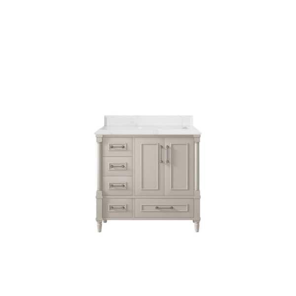 Willow Collections Hudson 36 in. W x 22 in. D x 36 in. H Right Offset Sink Bath Vanity in Fine Grain with 1.5 in. Empira White qt. Top