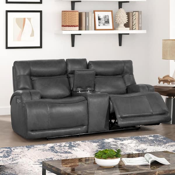 NEW CLASSIC HOME FURNISHINGS New Classic Furniture Titan 80.5 in. Gray Polyester 2-Seater Loveseat with Power Headrest and Footrest