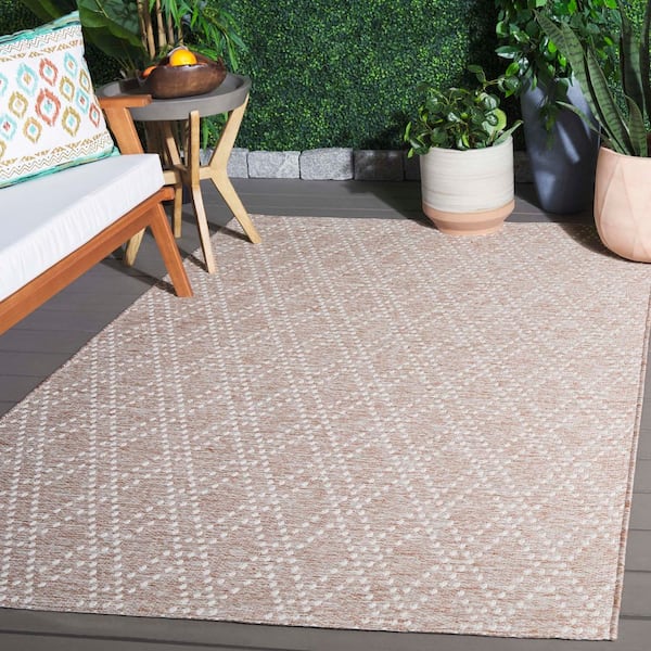 Sunset Rust/Gray 9 ft. x 12 ft. Geometric Diamond Indoor/Outdoor Area Rug