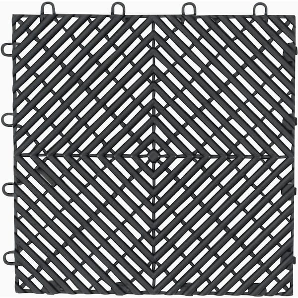Gladiator 1 ft. x 1 ft. Charcoal Polypropylene Garage Flooring Drain Tile (4-Pack)