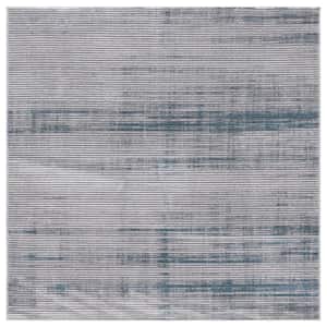 Martha Stewart Gray/Blue 7 ft. x 7 ft. Muted Striped Square Area Rug