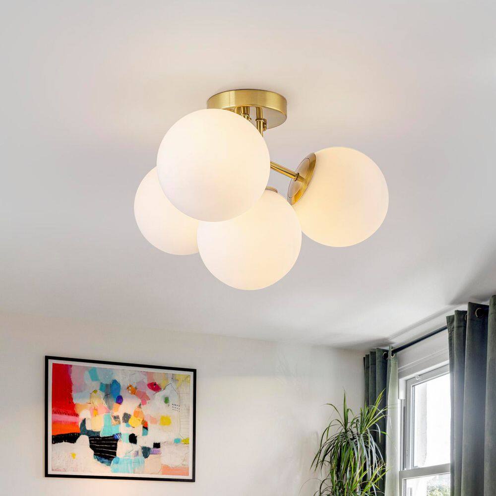 17.72 in. 4-Light Mid-Century Brass Sputnik Semi-Flush Mount Ceiling Light with Globe Glass Shades price history on PriceWatchPro