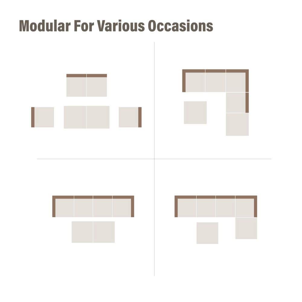 Beige 8-Piece Steel Frame Outdoor Sectional Sofa Set
