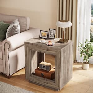 Kerlin 23.62in. Rustic Gray Rectangular Wood End Table, Farmhouse 2-Tiered Side Table for Living Room, Entrance