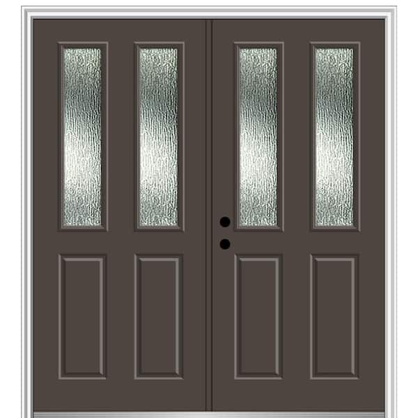 MMI Door 72 in. x 80 in. Right-Hand/Inswing Rain Glass Brown Fiberglass Prehung Front Door on 4-9/16 in. Frame