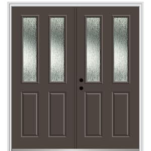 64 in. x 80 in. Right-Hand/Inswing Rain Glass Brown Fiberglass Prehung Front Door on 4-9/16 in. Frame