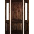 60 in. x 80 in. Rustic Alder Square Top Red Mahogany Stained Wood with V-Groove Left Hand Single Prehung Front Door