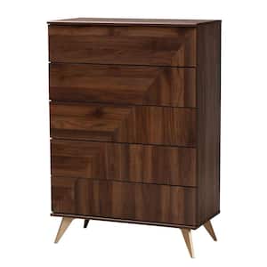 Graceland Walnut Brown and Gold 5-Drawer 31.5 in. Chest of Drawers