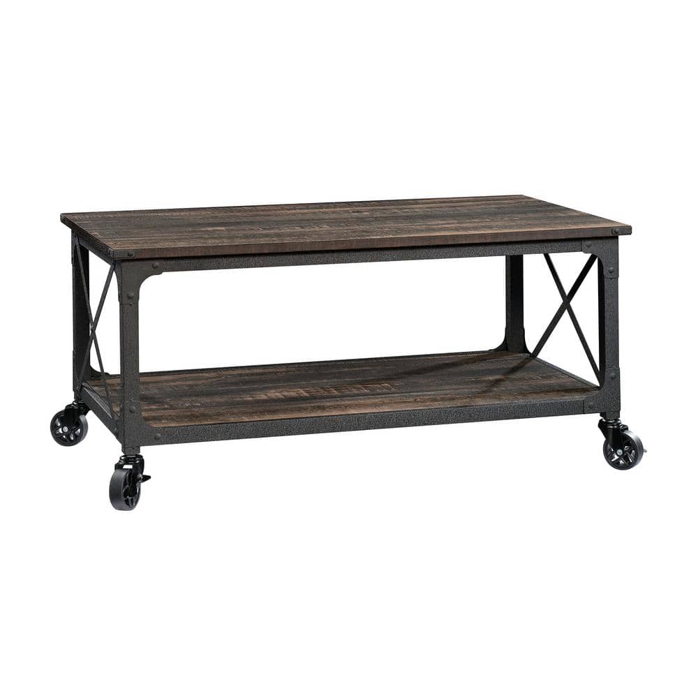Carbon Oak Rectangular Mobile Coffee Table with Metal Frame