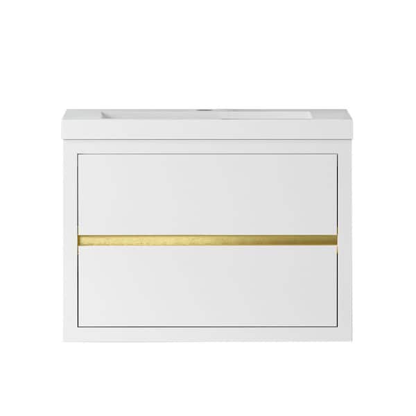 30 in. Wall-Mounted Glossy White Bath Vanity with Glossy White Solid Surface Top Assembled