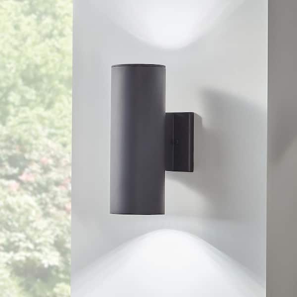 Independence 12 in. 1-Light Textured Black Outdoor Hardwired Wall Cylinder Sconce with Integrated LED (1-Pack)