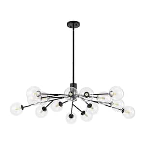 Signorelli 15-Light Black Sputnik Atomic Branch Bubble Chandelier with Clear Globe Glass Bubble for Living/Dining Room
