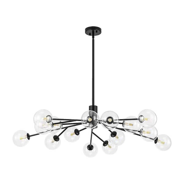 RRTYO Signorelli 15-Light Black Sputnik Atomic Branch Bubble Chandelier with Clear Globe Glass Bubble for Living/Dining Room