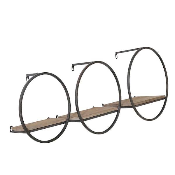 16 in. x 16 in. Brown Metal and Wood Decorative Wall Shelf (Set of 3)