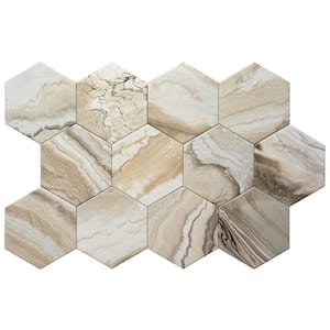 Selleny Hex 5.5 in x 6.3 in Beige Glossy & Matte Mix Porcelain Artistic Glaze Floor Wall Tile (4.73 sq. ft./Case)