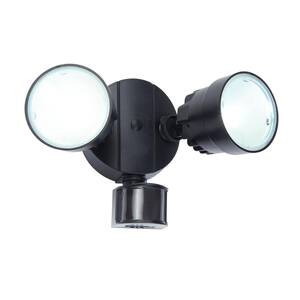 Dual Head Motion Activated Floodlight, 110° Sensor, 60ft Range, Outdoor Security Wall Light, Black Finish