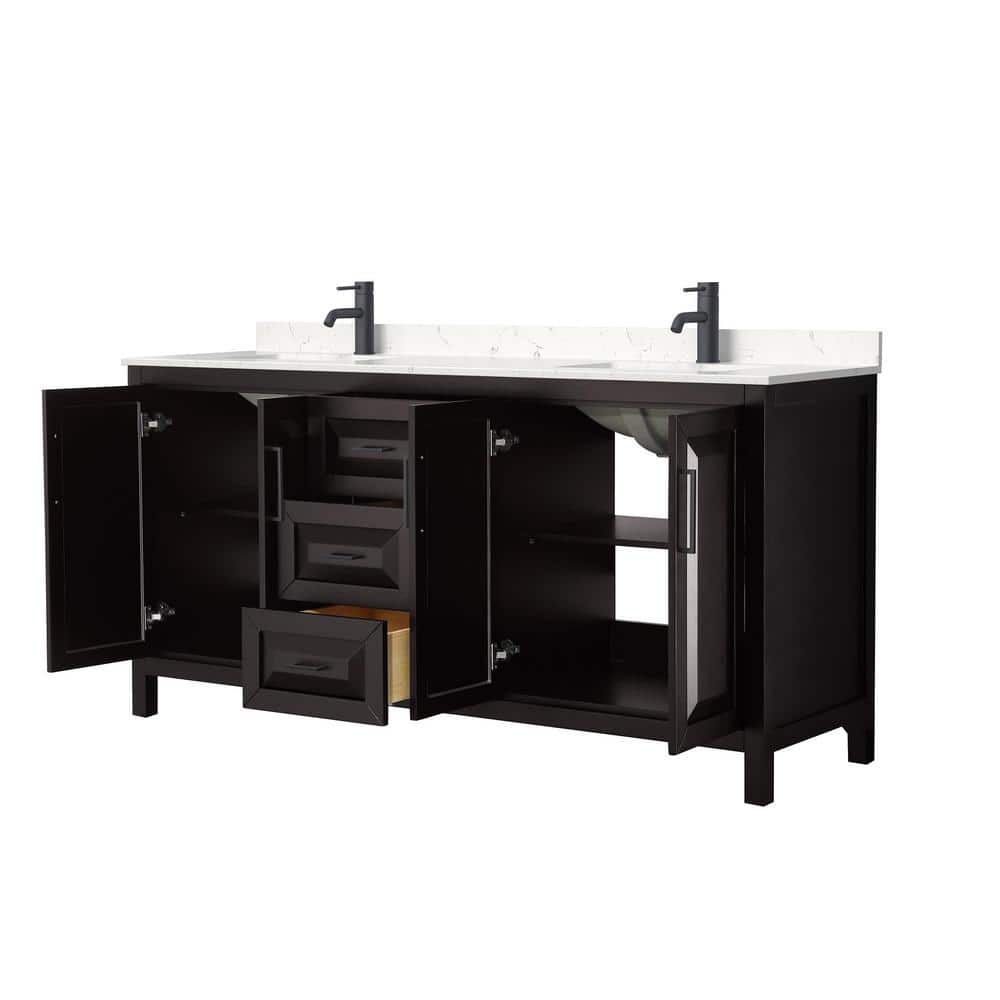 Daria 72'' Dark Espresso Double Bathroom Vanity with Carrara Marble Top