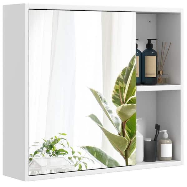 25 in. W x 6 in. D x 21.5 in. H Bathroom Storage Wall Cabinet with Single Mirror Door in White