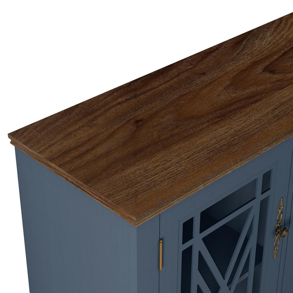 63" Navy Vintage Wood Buffet Sideboard with Glass Doors