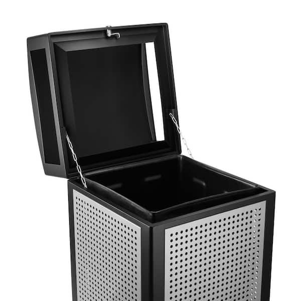 4 gal. Black Modern Narrow Metal Trash Can with Lid and Legs
