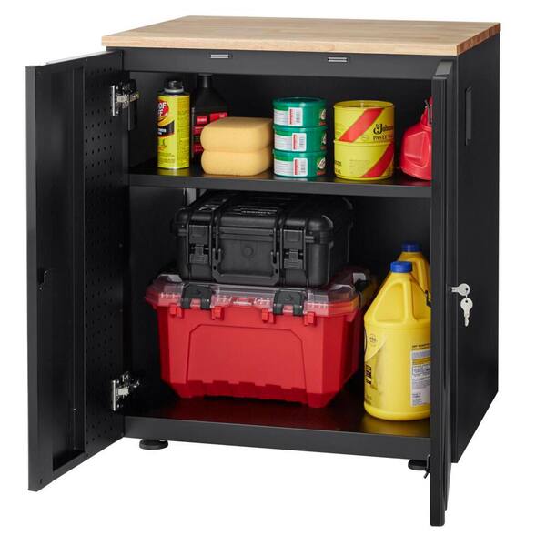 Husky - Heavy Duty Welded 20-Gauge Steel 2-Door Garage Base Cabinet in Black (28 in. W x 32 in. H x 21.5 in. D)