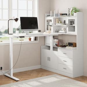 FUFU&GAGA 68.5 in. W L-Shaped White Wood 3-Drawer Electric