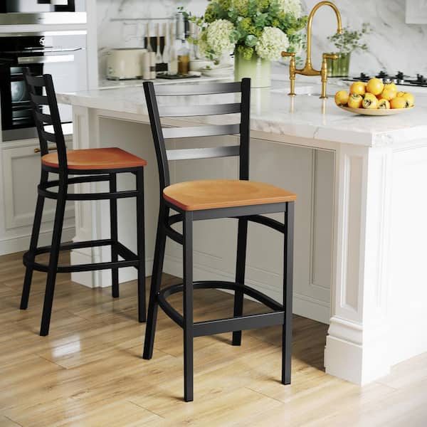29 in. Black and Natural Metal Bar Stool