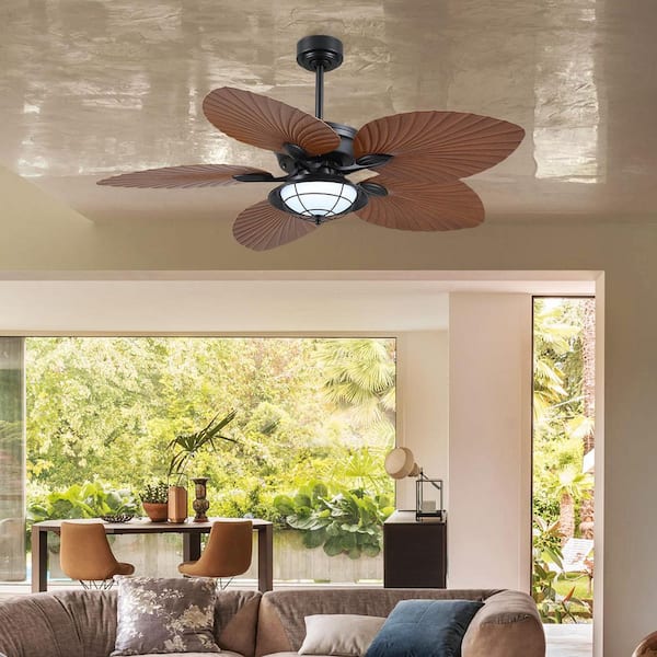 Kviflon 52 in. Indoor/Outdoor 5 Palm Leaf Black Downrod Ceiling