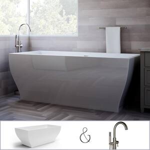 Manchester 63 in. Acrylic Angled Rectangle Free-Standing Tub in White, Floor-Mount Single Post Faucet in Brushed Nickel