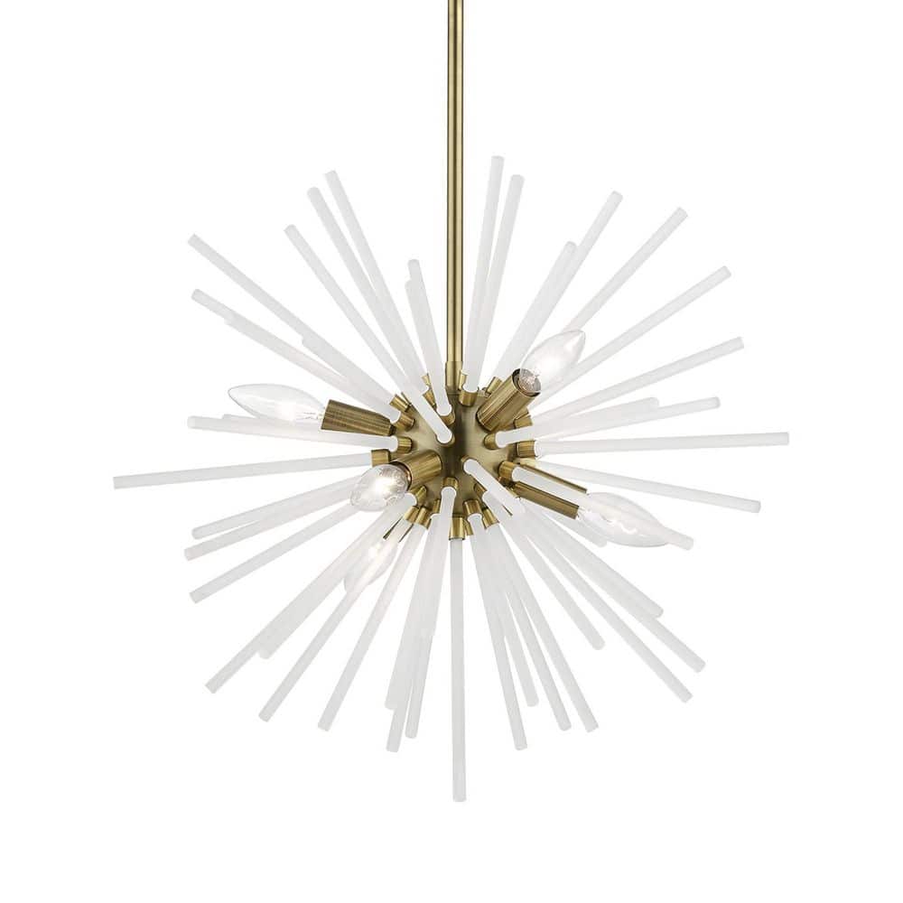 Uptown Antique Brass 6-Light Pendant with Acid Etched Rods