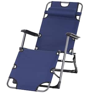 Metal Frame Outdoor Pool Sun Lounger Reclining Chair 120°/180° with Comfy Head Pillow and Reclining Design, Navy