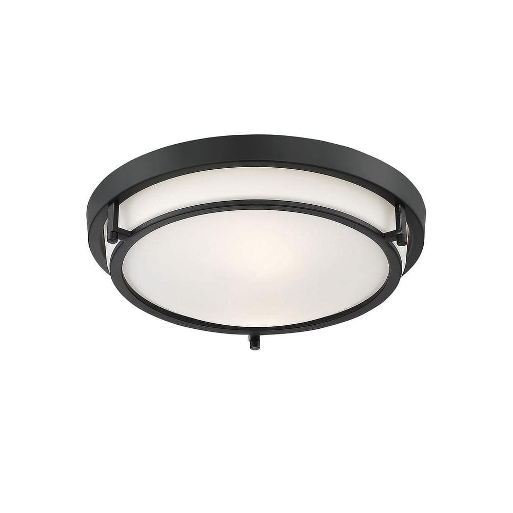 Matte Black and White Glass 2-Light Flush Mount Ceiling Light