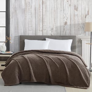 Charcoal Brown King Reversible Sherpa & Faux Fur Polyester Throw Blanket